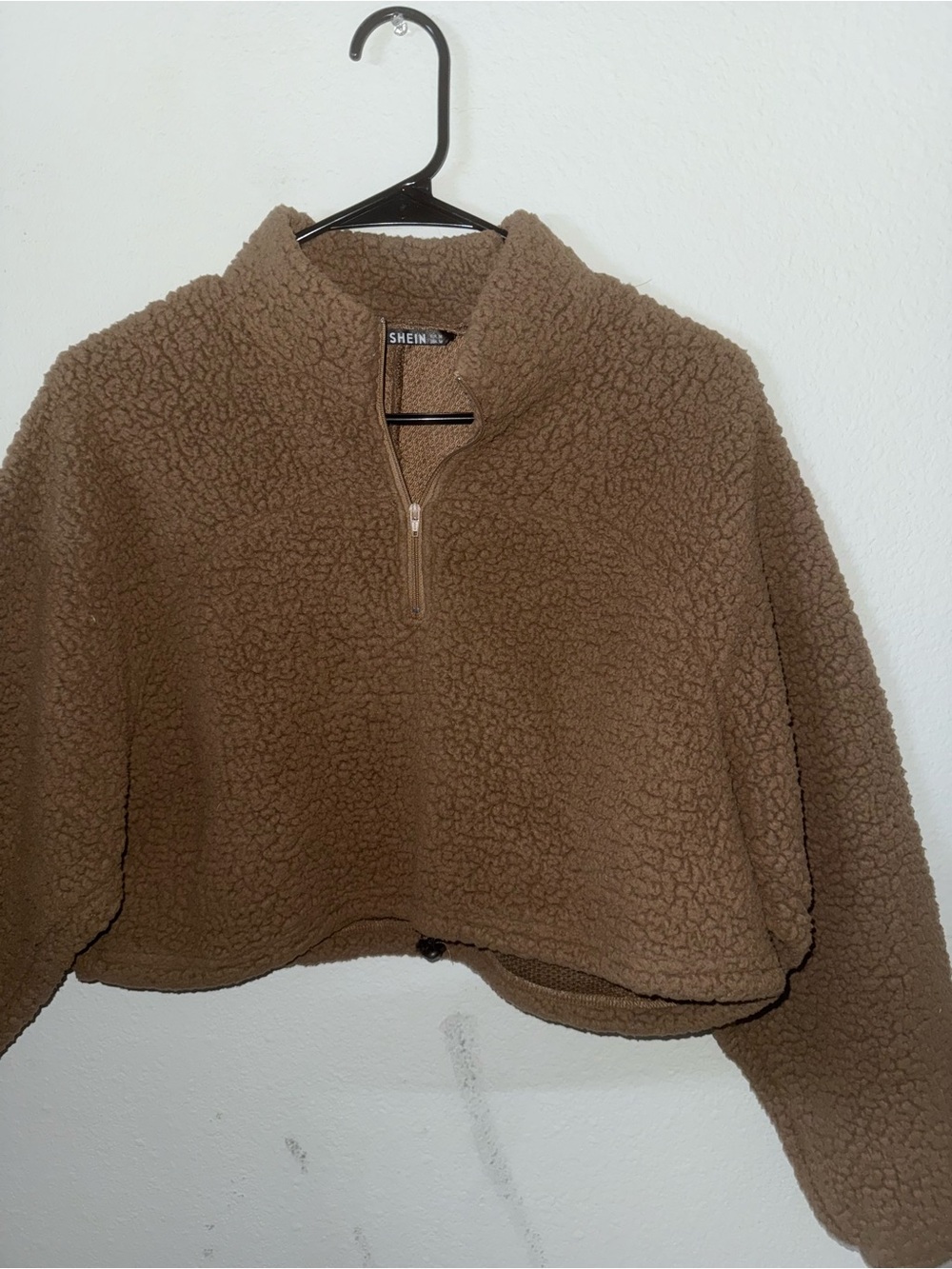 SHEIN Chestnut Teddy Sherpa Half-Zip Cropped Jacket